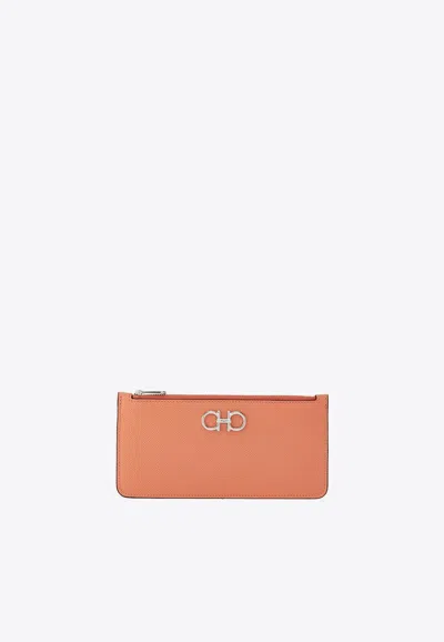 Ferragamo Gancini Zipped Cardholder In Coral