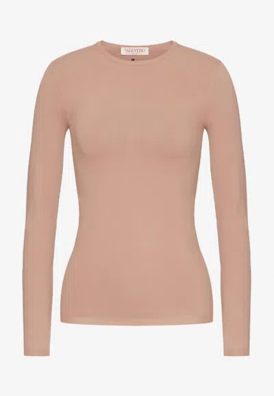 Valentino Stud-embellished Long-sleeved Top In Camel