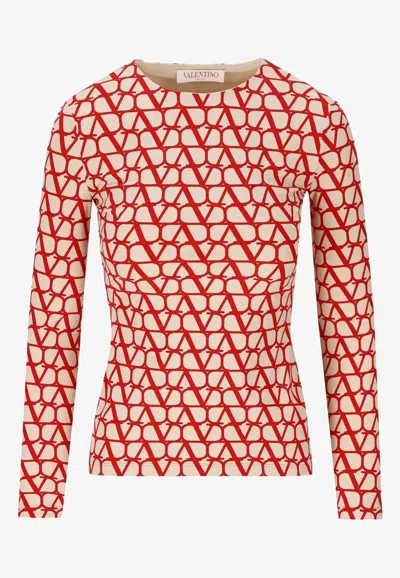 Valentino Long-sleeved Toile Iconographe Top In Red
