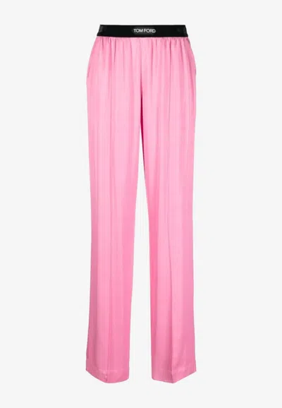 Tom Ford High-rise Silk-blend Satin Pants In Pink