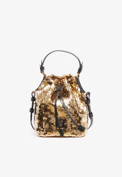 Tom Ford Small Disco Sequined Bucket Bag In Gold