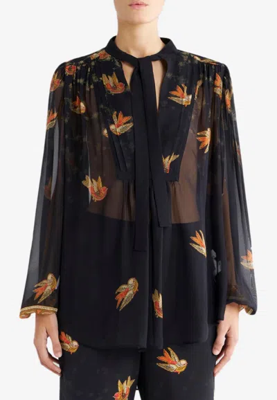 Etro Woman Top Black Size 12 Silk In Black