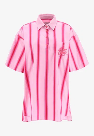 Etro Embroidered Striped Cotton And Silk-blend Jacquard Shirt In Pink