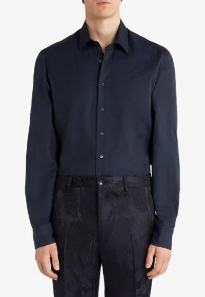 Etro Man Shirt Midnight Blue Size 15 Cotton In Blue