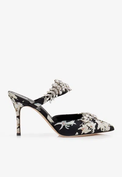 Manolo Blahnik Lurum 90 Jacquard Mule In Black