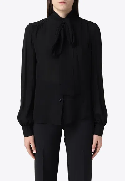 Moschino Long-sleeved Silk Shirt In Black