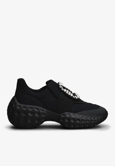 Roger Vivier Viv' Run Light Crystal Embellished Buckle Sneakers In Black