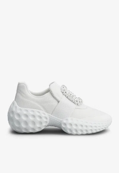 Roger Vivier Viv Run Crystal-embellished Mesh And Leather Slip-on Sneakers In White
