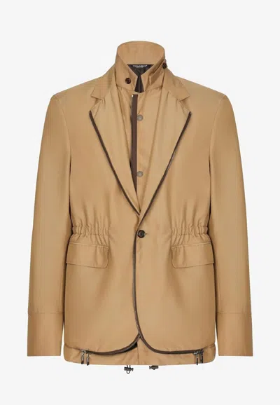 Dolce & Gabbana Layered Single-breasted Blazer In Beige