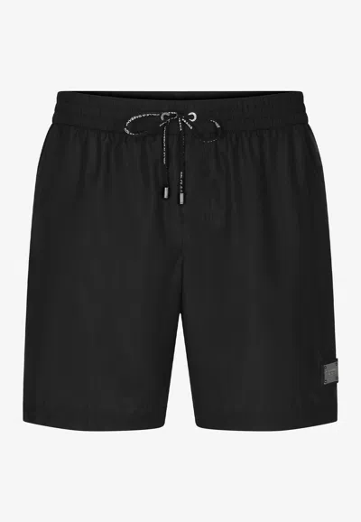 Dolce & Gabbana Logo Plaque Short Swimsuit In Black