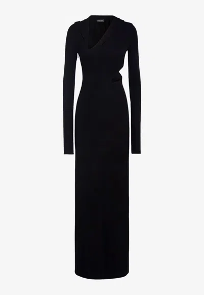 Versace Cutout Hooded Stretch-jersey Maxi Dress In Black