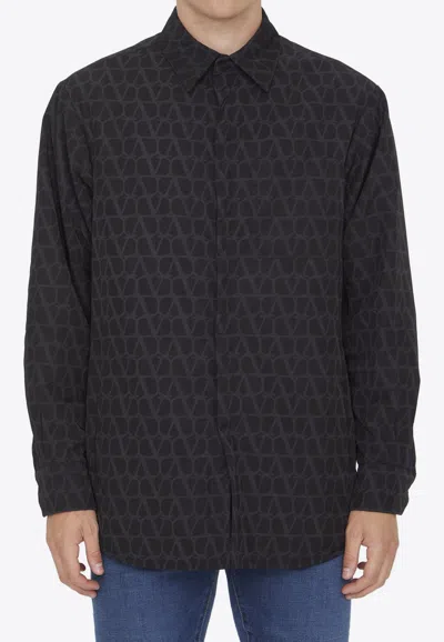 Valentino Monogram-jacquard Cotton Shirt In Black