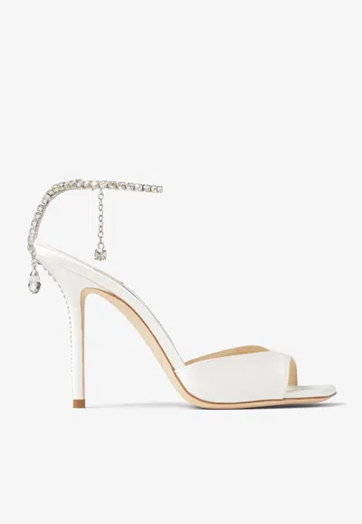 Jimmy Choo Saeda 100 Crystal-embellished Satin Sandals In White