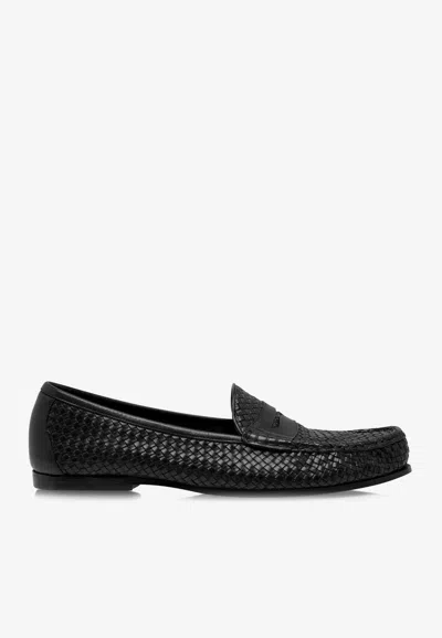 Tom Ford Large Grain Leather Loafer In Black