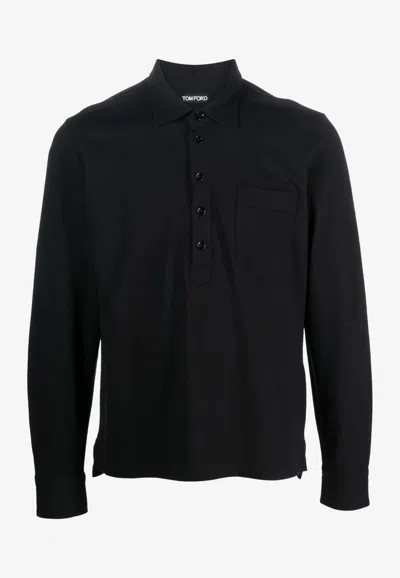 Tom Ford Button-front Long-sleeved Polo Shirt In Black