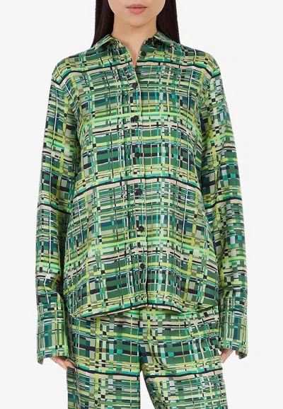 Ferragamo Woman Long Sleeved Check Shirt In Green