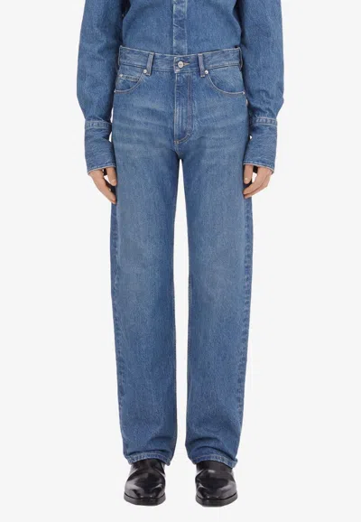 Ferragamo Straight Leg Medium Wash Jeans In Blue