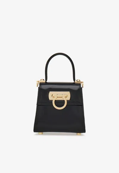 Ferragamo Ladies Black Micro Iconic Top Handle Bag In Black