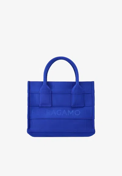 Ferragamo Small Logo Tote Bag In Blue