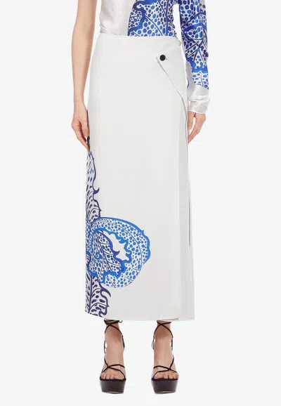 Ferragamo Foliage-print Maxi Wrap Skirt In White