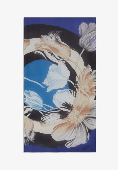Ferragamo Tulip Print Silk Scarf In Multicolor