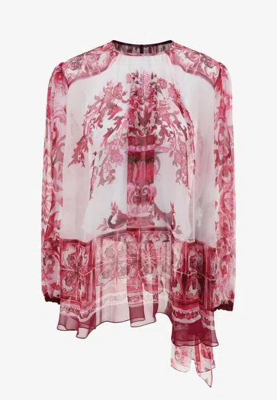 Dolce & Gabbana Majolica Print Silk Blouse In Multicolor