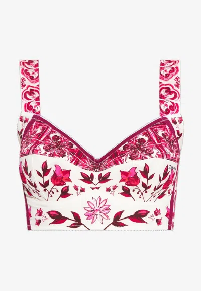 Dolce & Gabbana Majolica Print Cropped Top In Pink