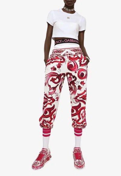 Dolce & Gabbana Majolica-print Cady Jogging Pants In Pink