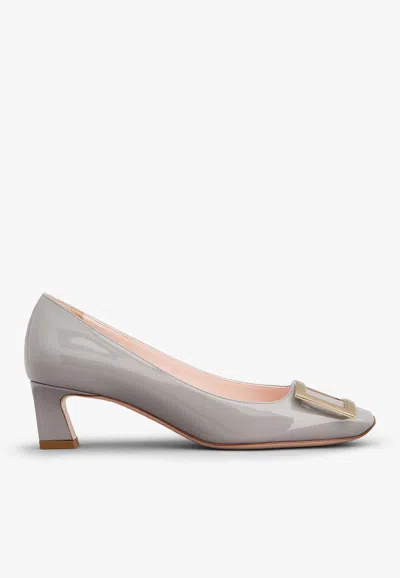 Roger Vivier Belle Vivier 45 Metal Buckle Pumps In Patent Leather In Gray