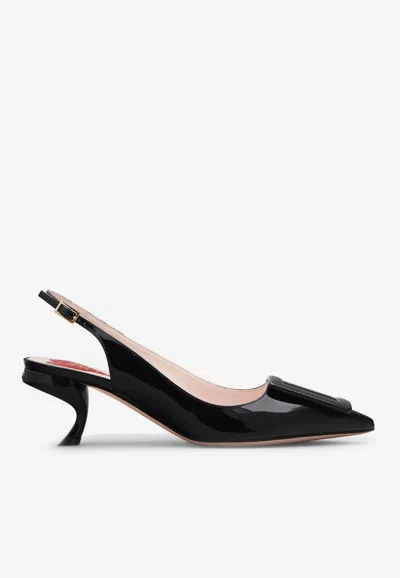 Roger Vivier Virgule 55 Slingback Pumps In Patent Leather In Black