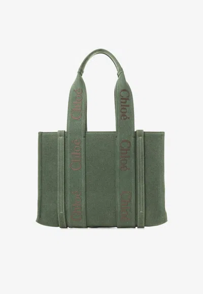 Chloé Medium Woody Tote Bag In Green