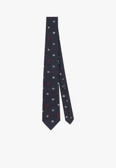 Etro Pegaso-motif Tie In Navy