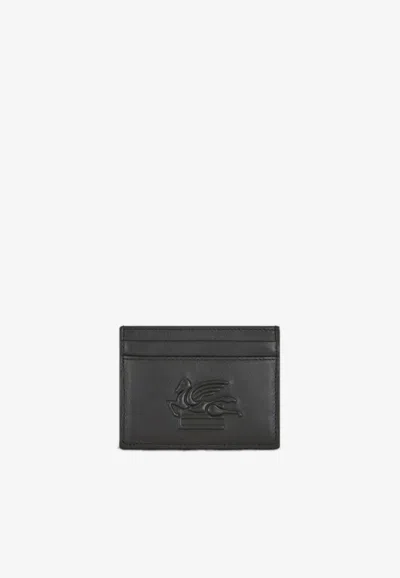 Etro Logo Embossed Leather Cardholder In Black