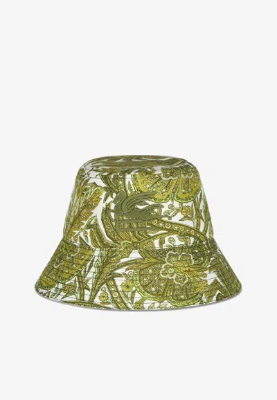 Etro Cappello Logo-embroidered Bucket Hat In Green