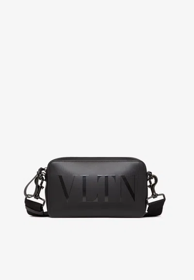 Valentino Vltn Leather Messenger Bag In Black