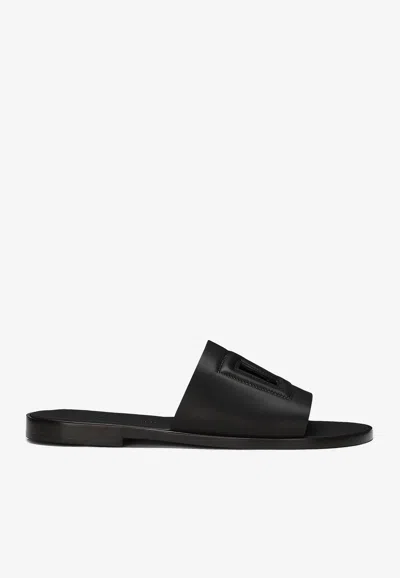 Dolce & Gabbana Black Sandals With Dg Logo Cut-out In Leather Man In Black