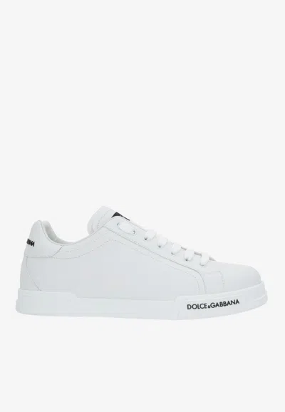 Dolce & Gabbana Leather Sneakers With Lateral Logo Patch In White