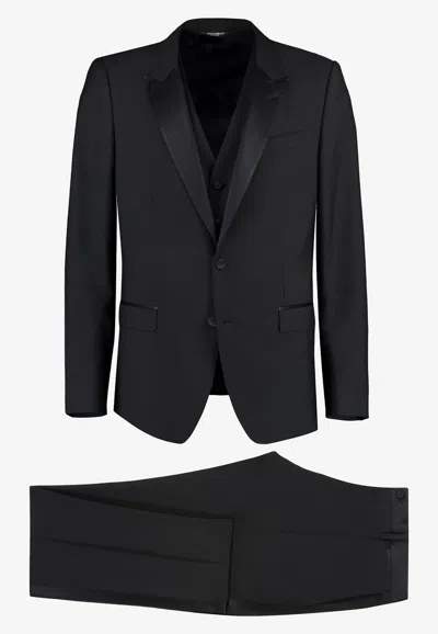 Dolce & Gabbana Three-piece Suit In Wool And Silk In Black