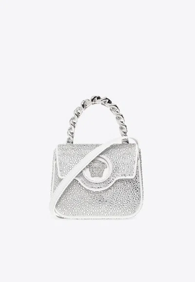 Versace Crystal La Medusa Mini Bag In Silver