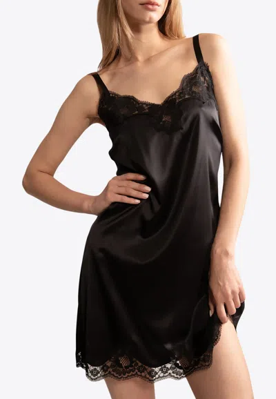 Dolce & Gabbana Lace-detailing Silk-blend Camisole In Black