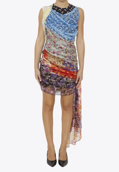 Marine Serre Regenerated Silk Scarves Draped Dress In Multicolor