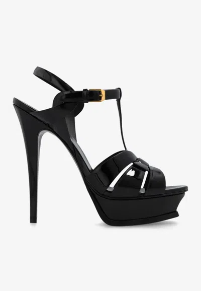 Saint Laurent Tribute Black Sandals With Platform In Patent Leather Woman In Black