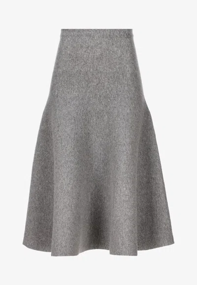 Valentino High-rise Wool-blend Midi Skirt In Gray