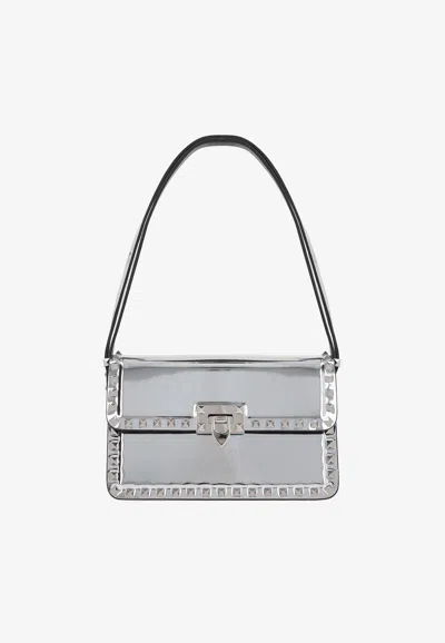 Valentino Medium Rockstud23 Shoulder Bag In Mirror-effect Leather In Silver