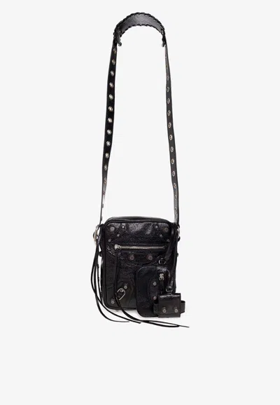 Balenciaga Le Cagole Embellished Textured-leather Messenger Bag In Black