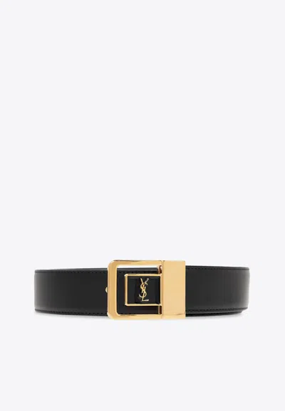 Saint Laurent Classic Black Leather Belt With Female Buckle In Black