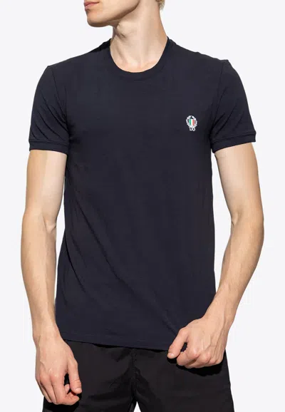 Dolce & Gabbana Crown And Laurel Patch Crewneck T-shirt In Navy