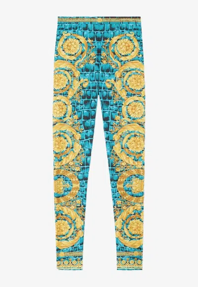 Versace Blue Baroccodile Leggings In Multicolor
