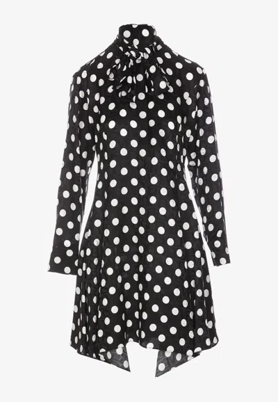 Versace Polka Dot Sleeved Midi Dress In Black