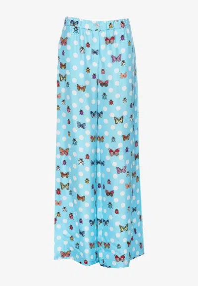 Versace Printed Silk Twill Wide Pants In Multicolor